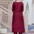 Silk blend maroon casual wear embroidery work kurta set