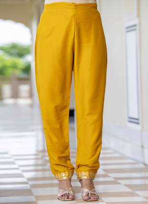 Silk blend mustard casual wear embroidery work kurta set 3