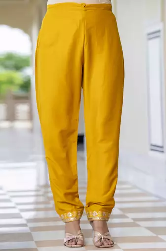 Silk blend mustard casual wear embroidery work kurta set