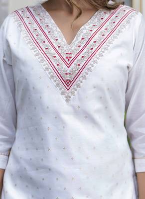 Chanderi silk white casual wear embroidery work kurta set 2