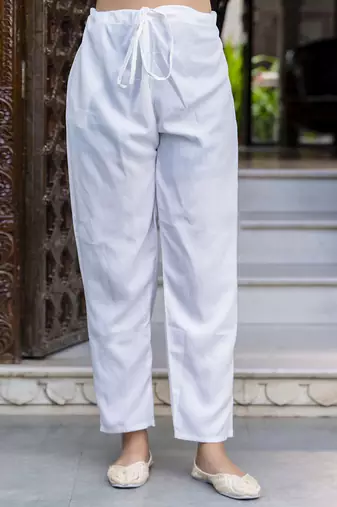 Chanderi silk white casual wear embroidery work kurta set
