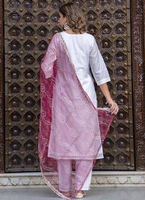 Chanderi silk white casual wear embroidery work kurta set 4