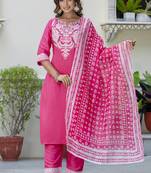 Silk blend pink casual wear embroidery work kurta set