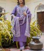 Silk blend lavender casual wear embroidery work kurta set