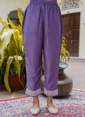 Silk blend lavender casual wear embroidery work kurta set 4