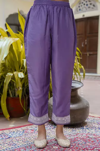 Silk blend lavender casual wear embroidery work kurta set