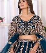 Teal Sequins & Codding Work Lehenga Choli with Dupatta