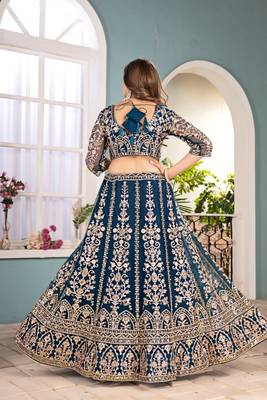 Teal Sequins & Codding Work Lehenga Choli with Dupatta 2