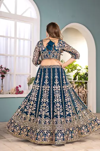 Teal Sequins & Codding Work Lehenga Choli with Dupatta