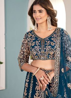 Teal Sequins & Codding Work Lehenga Choli with Dupatta 3