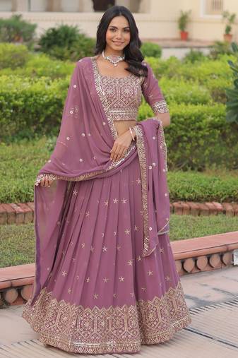 Purple Sequins & Codding Work Lehenga Choli with Dupatta