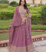 Purple Sequins & Codding Work Lehenga Choli with Dupatta