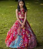 Natural crep embroidery printed work rani pink readymade lehenga choli