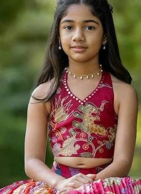 Natural crep embroidery printed work rani pink readymade lehenga choli 2
