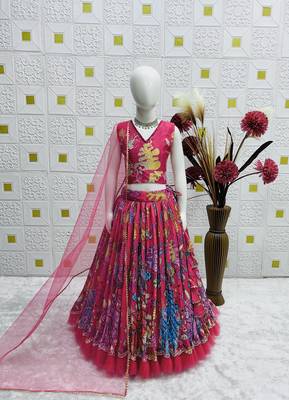Natural crep embroidery printed work rani pink readymade lehenga choli 3