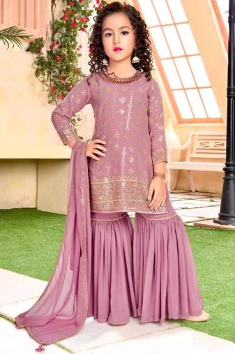 Georgette embroidery  mauve pink readymade salwar suit