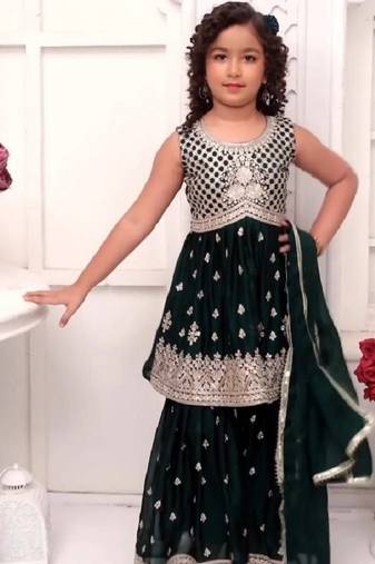 Pure chinon with heavy embroidery sequence work green readymade salwar suit