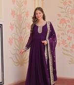 Faux Blooming Embroidered Stitched Gown with Dupatta     Purple | 56" Length