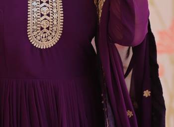 Faux Blooming Embroidered Stitched Gown with Dupatta     Purple | 56" Length 4