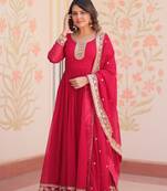 Faux Blooming Sequins Embroidered Stitched Gown with Dupatta     Pink | 56" Length