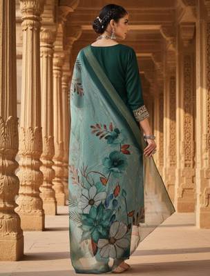 Green coding sequence embroidered kurta with trouser & dupatta 2