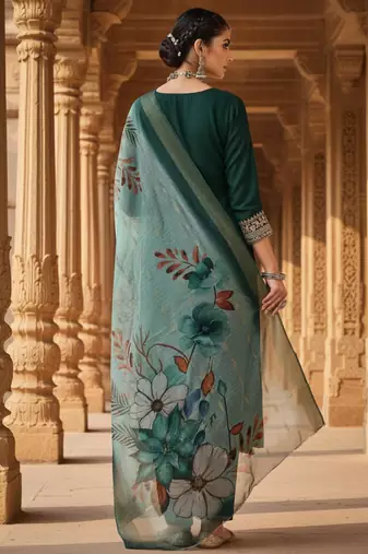 Green coding sequence embroidered kurta with trouser & dupatta