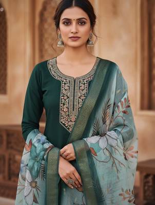 Green coding sequence embroidered kurta with trouser & dupatta 3