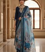 Navy blue coding sequence embroidered kurta with trouser & dupatta