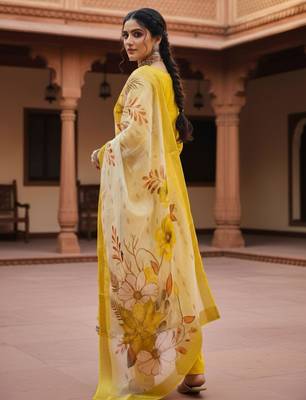 Yellow coding sequence embroidered kurta with trouser & dupatta 2