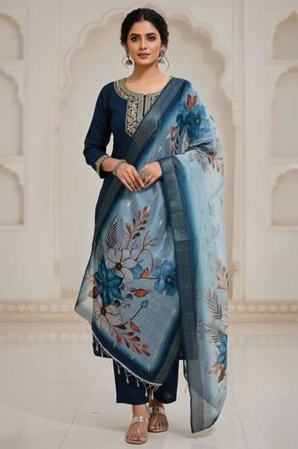 Rama coding sequence embroidered kurta with trouser & dupatta