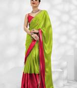 Green and pink colourblock georgette designer saree with blouse
