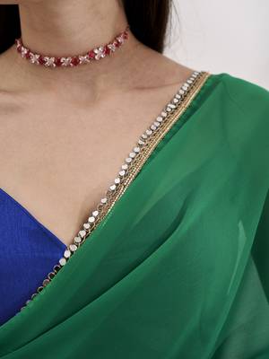 Green and blue colourblock georgette designer saree with blouse 5