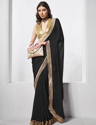 Black designer chiffon saree with blouse 1