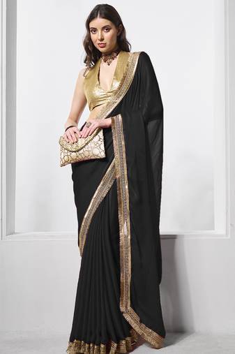Black designer chiffon saree with blouse