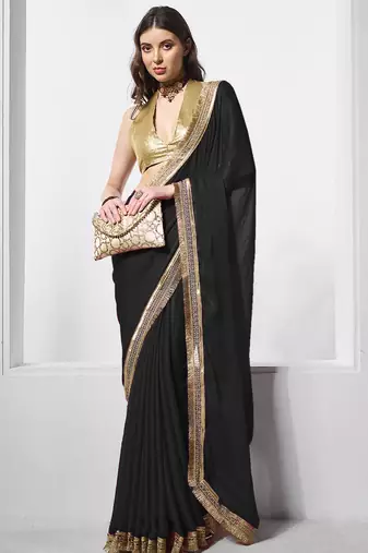 Black designer chiffon saree with blouse