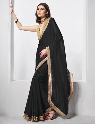 Black designer chiffon saree with blouse 2