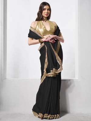 Black designer chiffon saree with blouse 3