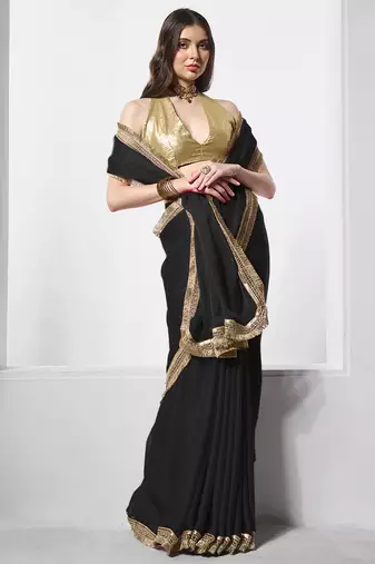 Black designer chiffon saree with blouse