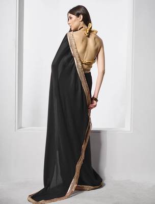 Black designer chiffon saree with blouse 4