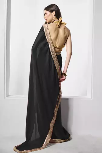 Black designer chiffon saree with blouse