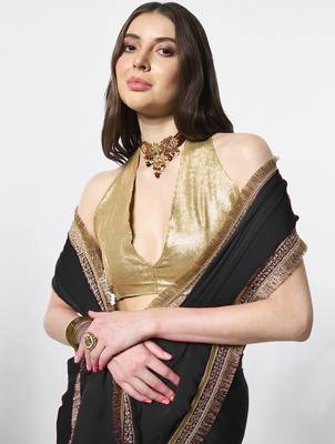 Black designer chiffon saree with blouse 5