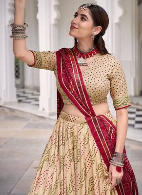 Bandhej Print Tasar Silk Lehenga Choli with Gotta Patti Touch Up 2