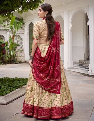 Bandhej Print Tasar Silk Lehenga Choli with Gotta Patti Touch Up 3