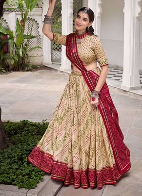 Bandhej Print Tasar Silk Lehenga Choli with Gotta Patti Touch Up 4
