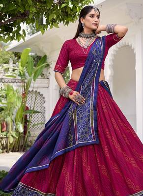 Bandhej Print Tasar Silk Lehenga Choli with Gotta Patti Touch Up 1