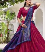 Bandhej Print Tasar Silk Lehenga Choli with Gotta Patti Touch Up