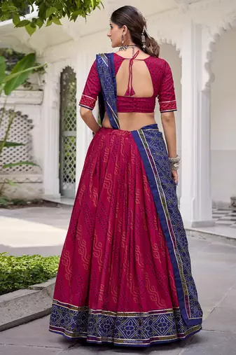 Bandhej Print Tasar Silk Lehenga Choli with Gotta Patti Touch Up