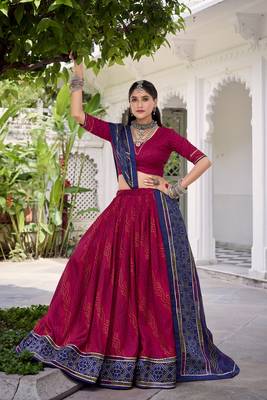 Bandhej Print Tasar Silk Lehenga Choli with Gotta Patti Touch Up 5