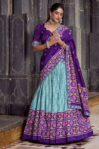 Celebrate in Style with Our Tasar Silk Ikkat Chaniya Choli