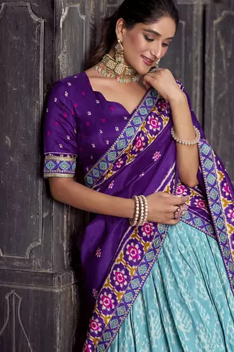 Celebrate in Style with Our Tasar Silk Ikkat Chaniya Choli